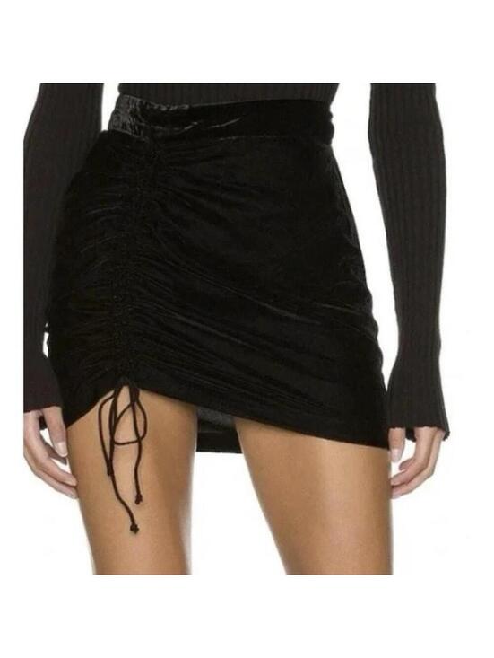 Free People Dresses & Skirts - Free People x Revolve Vivienne Black Velvet Velour Ruched Short Mini Skirt Sz 4